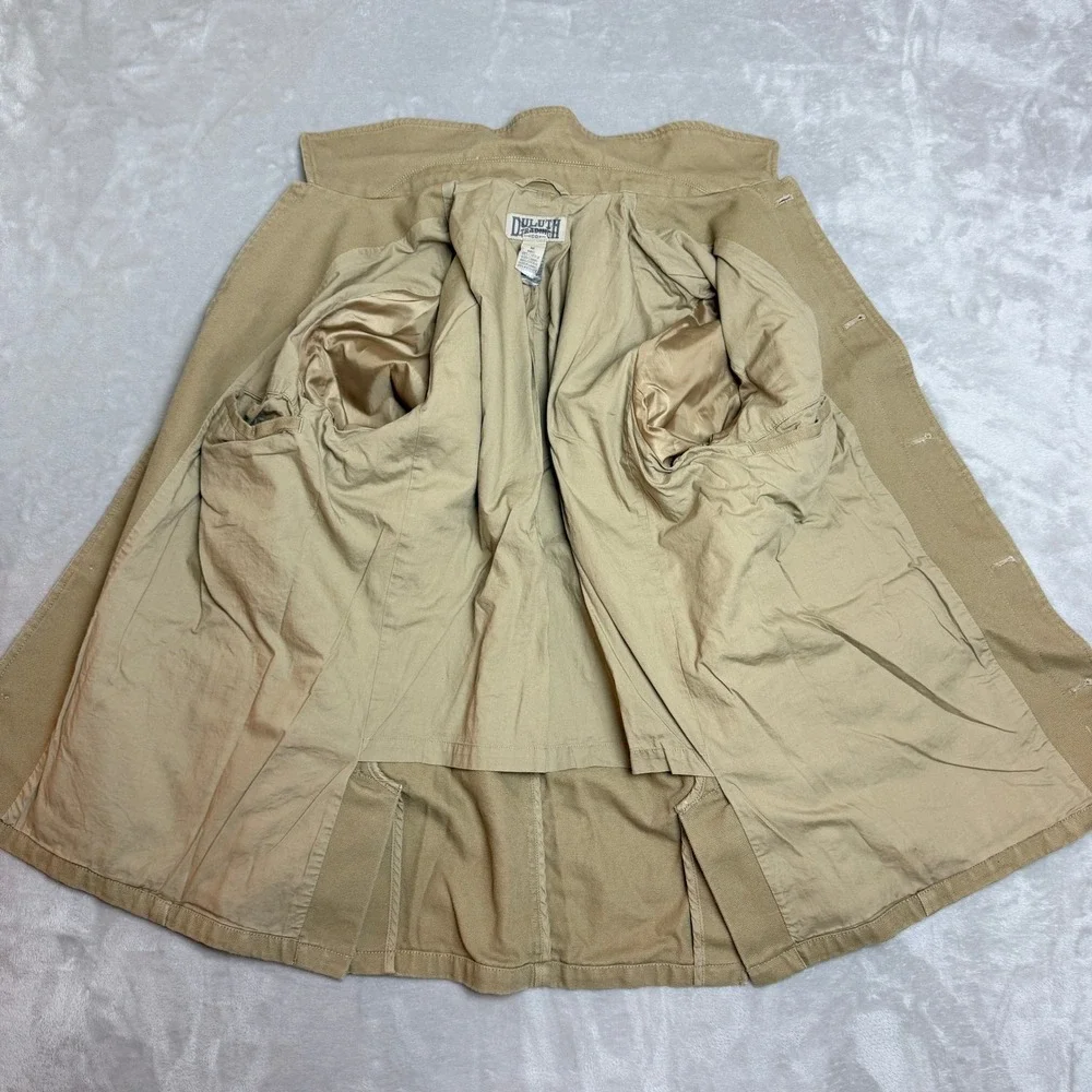 Duluth Trading Blazer Chore Jacket Men M Khaki Canvas Workwear Elbow Patch EUC